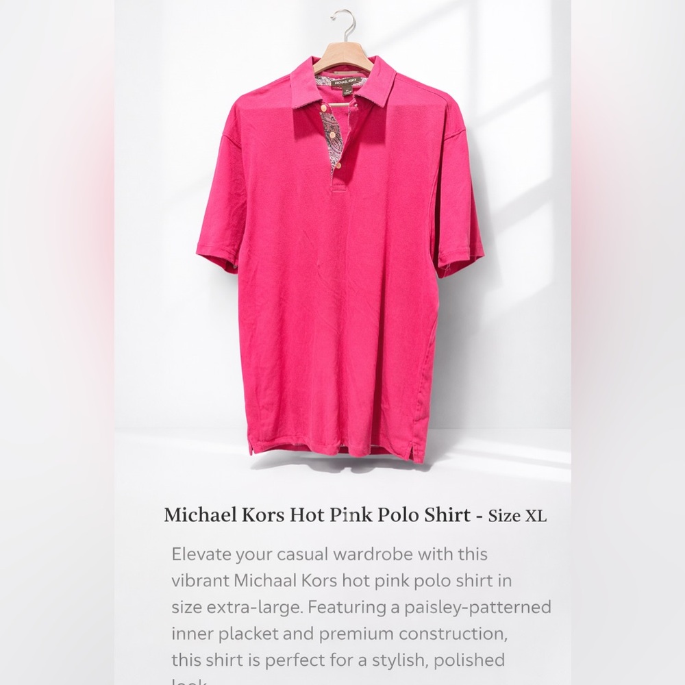 Michael Kors Polo Shirt XL Hot Pink Short Sleeve Paisley Trim Classic Fit